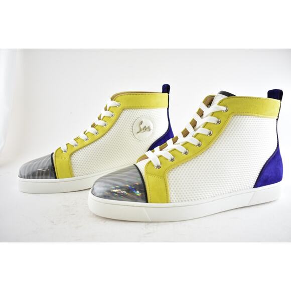 Christian Louboutin Mens Louis Orlato Flat White Yellow High Top Sneaker 41 8 - Picture 10 of 12